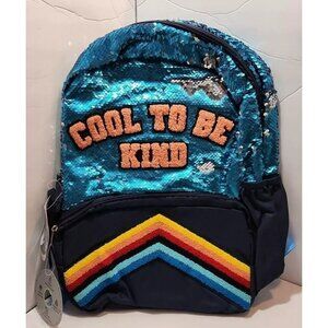 School/Book Bag Blue Flip Sequin "Cool to be Kind" 16" Backpack 2 Compartment